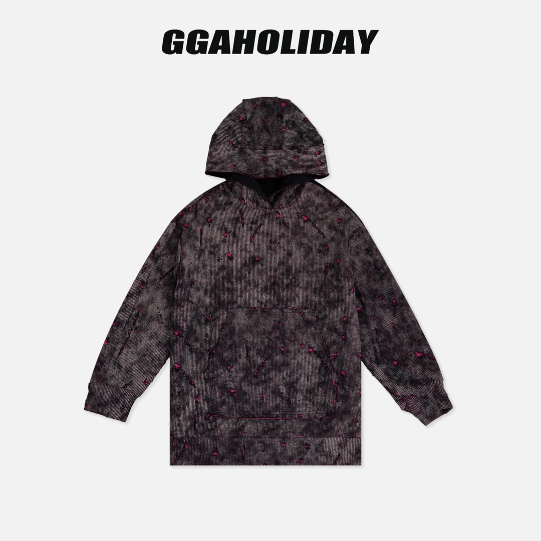 GGAHOLIDAY秋冬时尚宽松复古休闲潮流连帽破洞长袖卫衣-153187