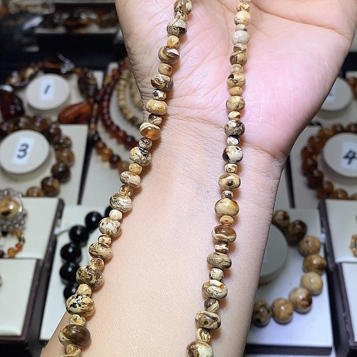 琥珀未镶嵌裸石花珀塔链