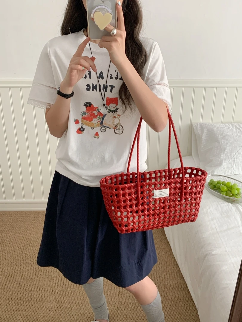 0436【夏季新款】胸前小花童满车草莓韩系百搭圆领T恤（66132）