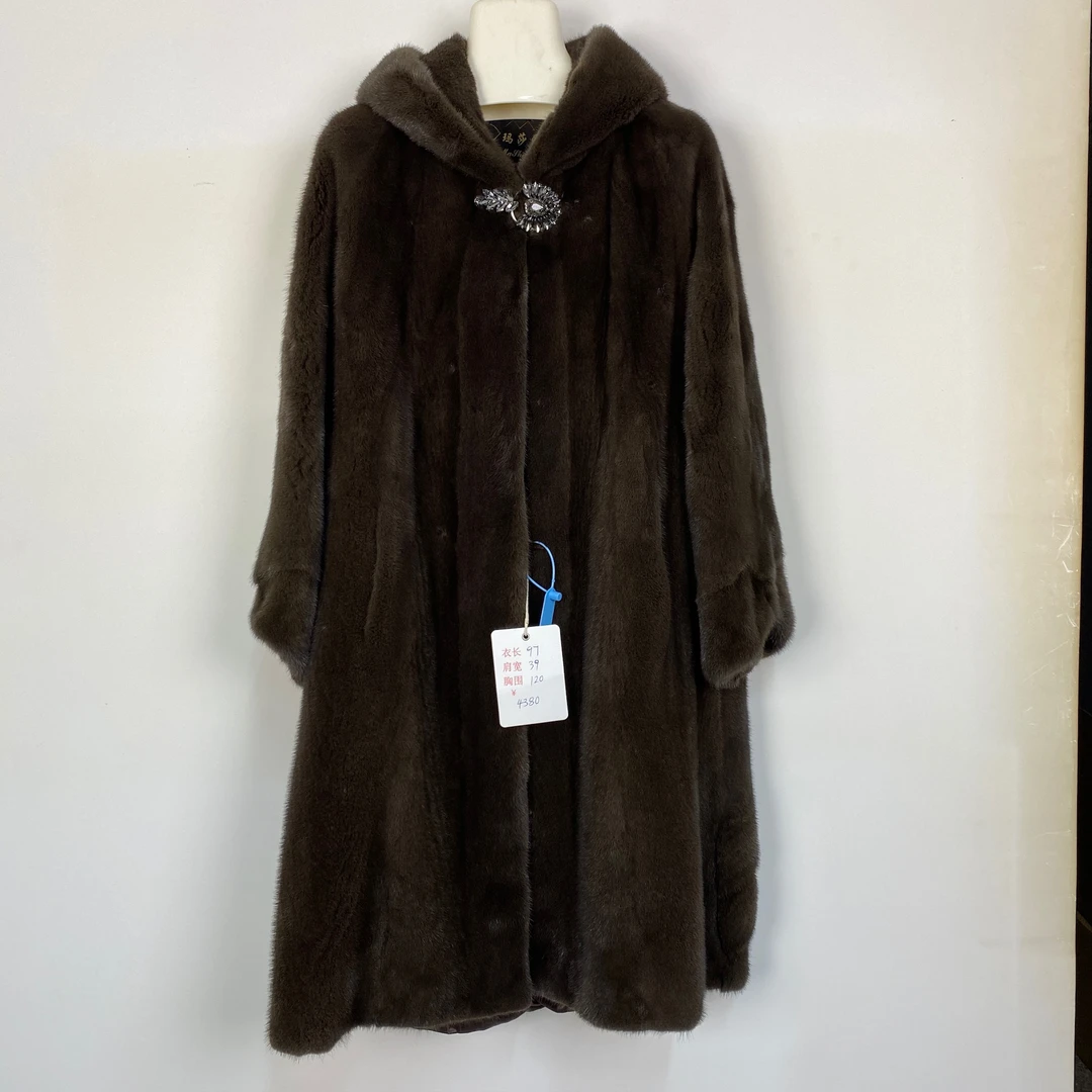 140斤以下 时尚外套水貂毛保暖显瘦咖啡色中长款中古气质