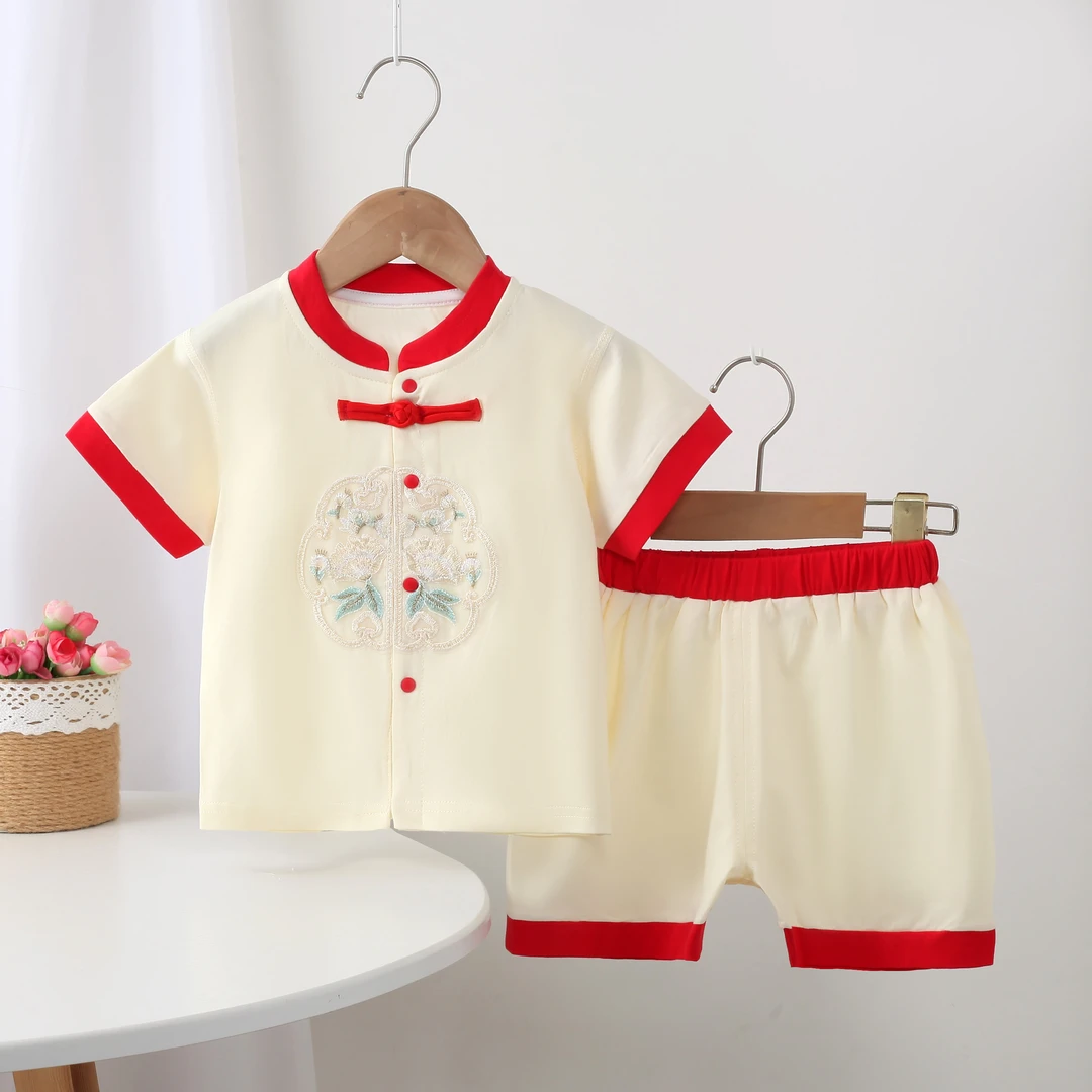 婴儿夏季韩版休闲款短袖套装宝宝新中式短袖T桖短裤中国风两件套