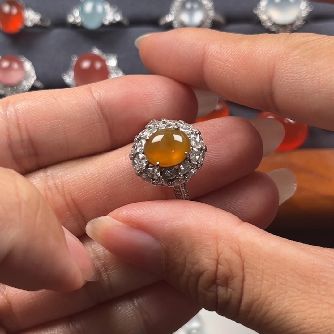 翡翠银S925镶嵌戒指缅甸天然翡翠Ａ货