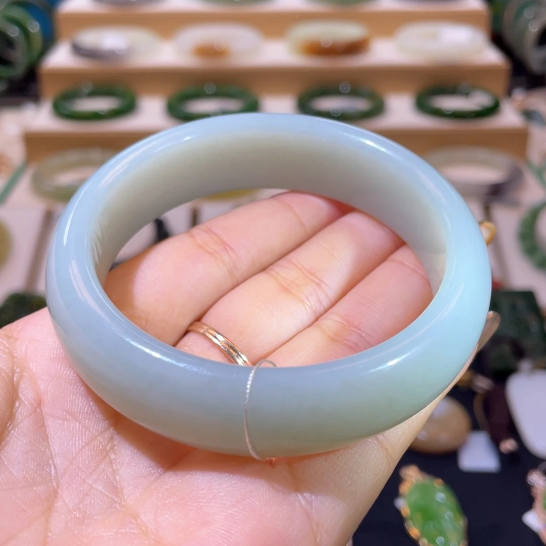 和田玉高品切莫蓝手镯60、61未镶嵌