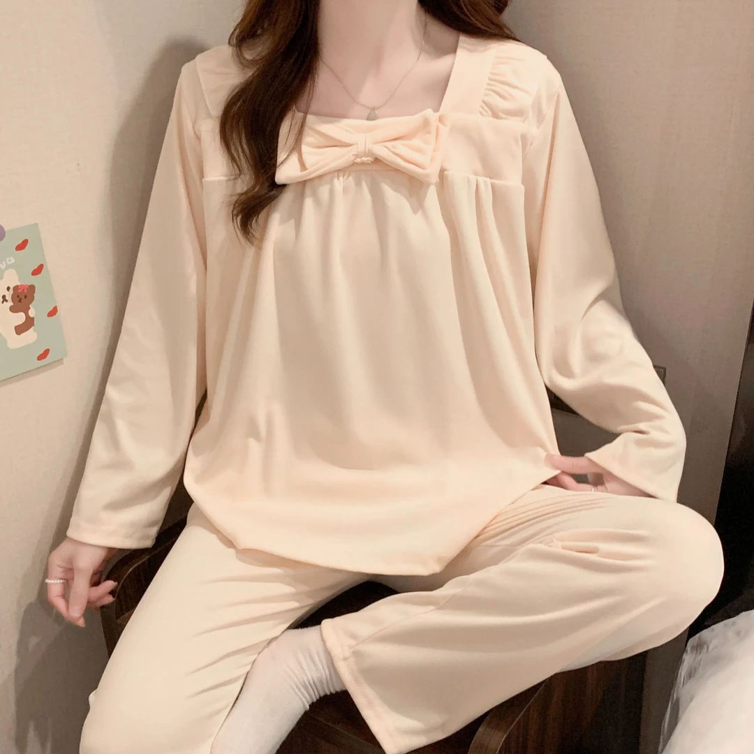 秋冬季睡衣女士长袖长裤德绒保暖且可外穿宽松甜美家居服两件套装