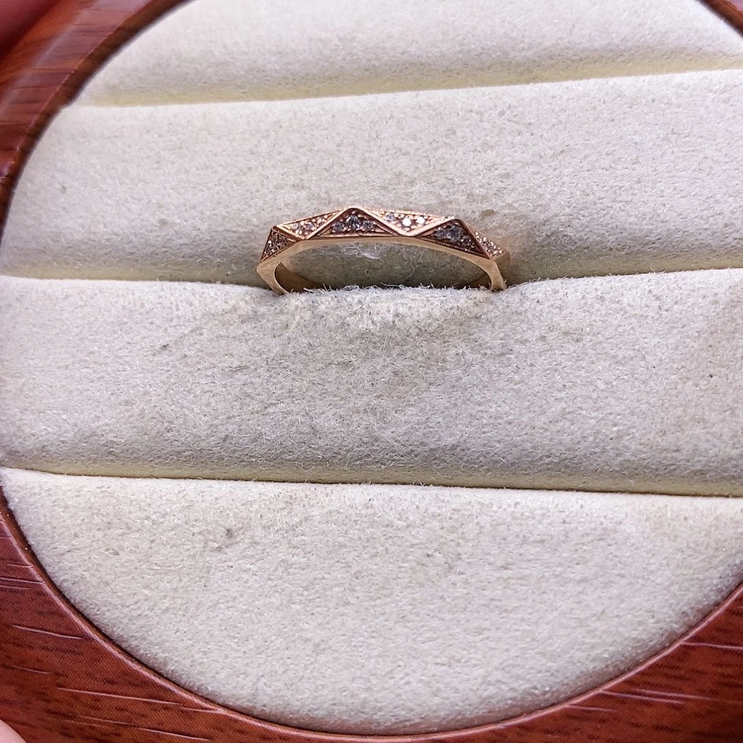 钻石戒指/指环18K金镶嵌k玫几何窄版戒指