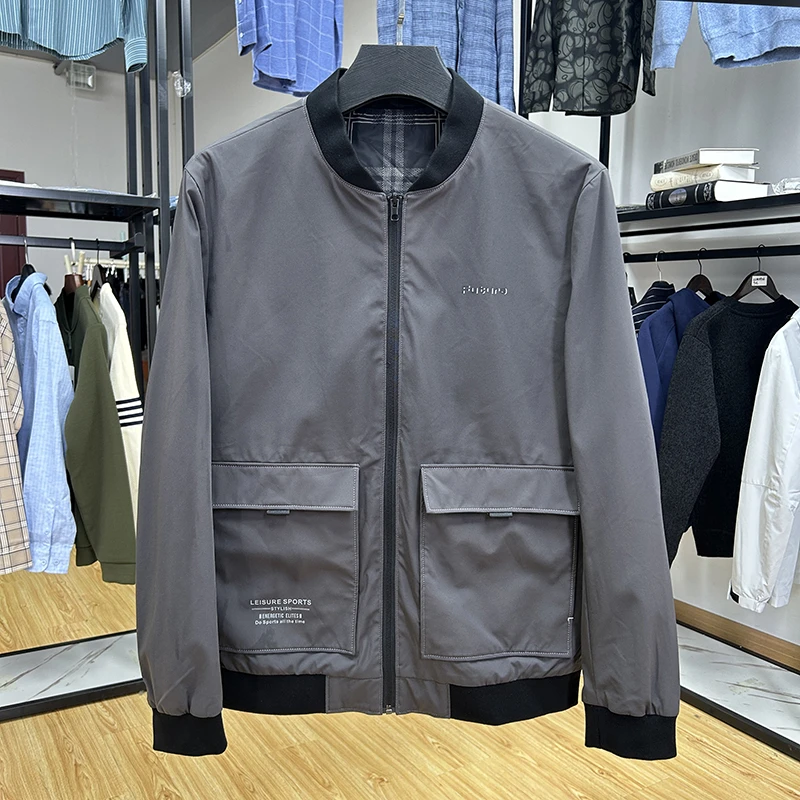 简约时尚休闲哑光面棒球领夹克春修身外套24XH0014