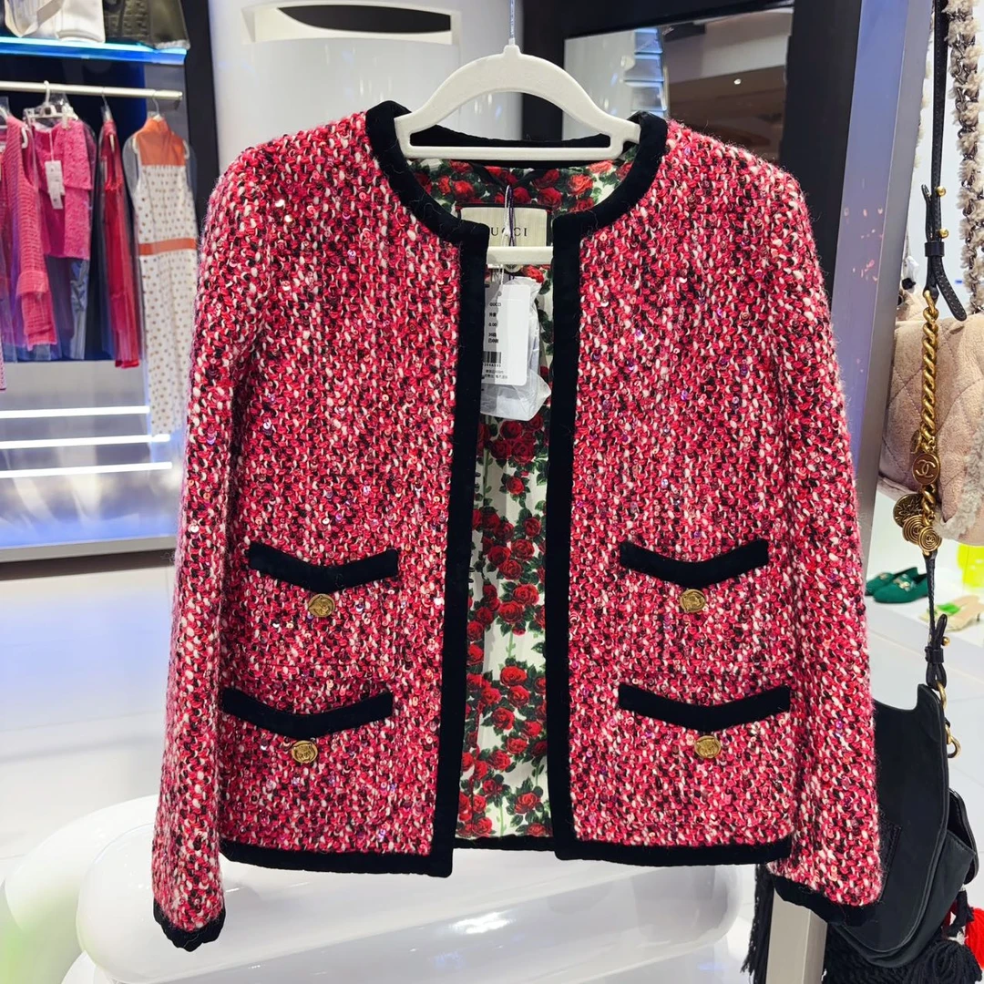 99新 GUCCI/古驰 小香风编织金扣花呢外套 36码