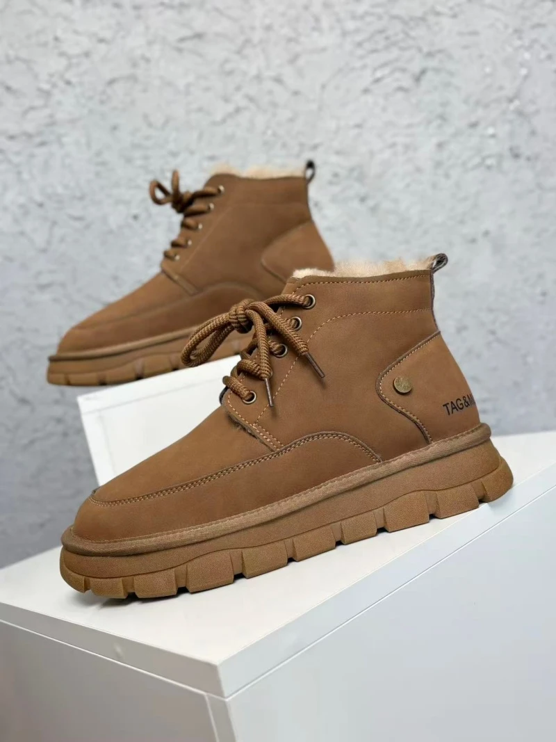 9818羊皮毛一体内里！特厚！男款雪地靴马丁靴高帮鞋皮面防水大棉鞋