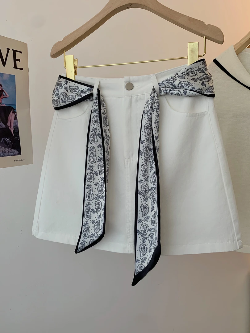 【半分糖】半裙女2025年夏季高腰显瘦气质百搭丝巾A字半裙68018