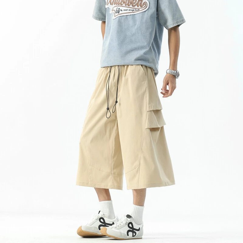 美式褶皱冰感七分裤男夏季户外设计感运动速男士170胖子男生裤子