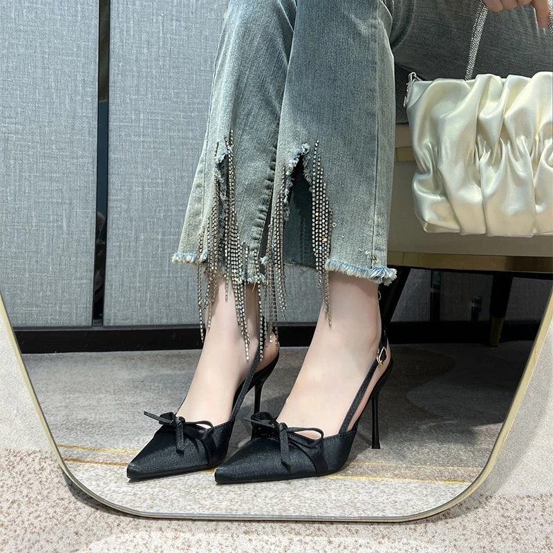 2025夏季新款法式绝美尖头气质细跟高跟鞋女新中式黑色女鞋