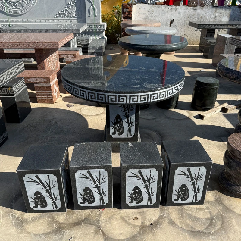 花岗岩新中式户外庭院圆形石桌石凳适合家用庭院花园户外一套摆件