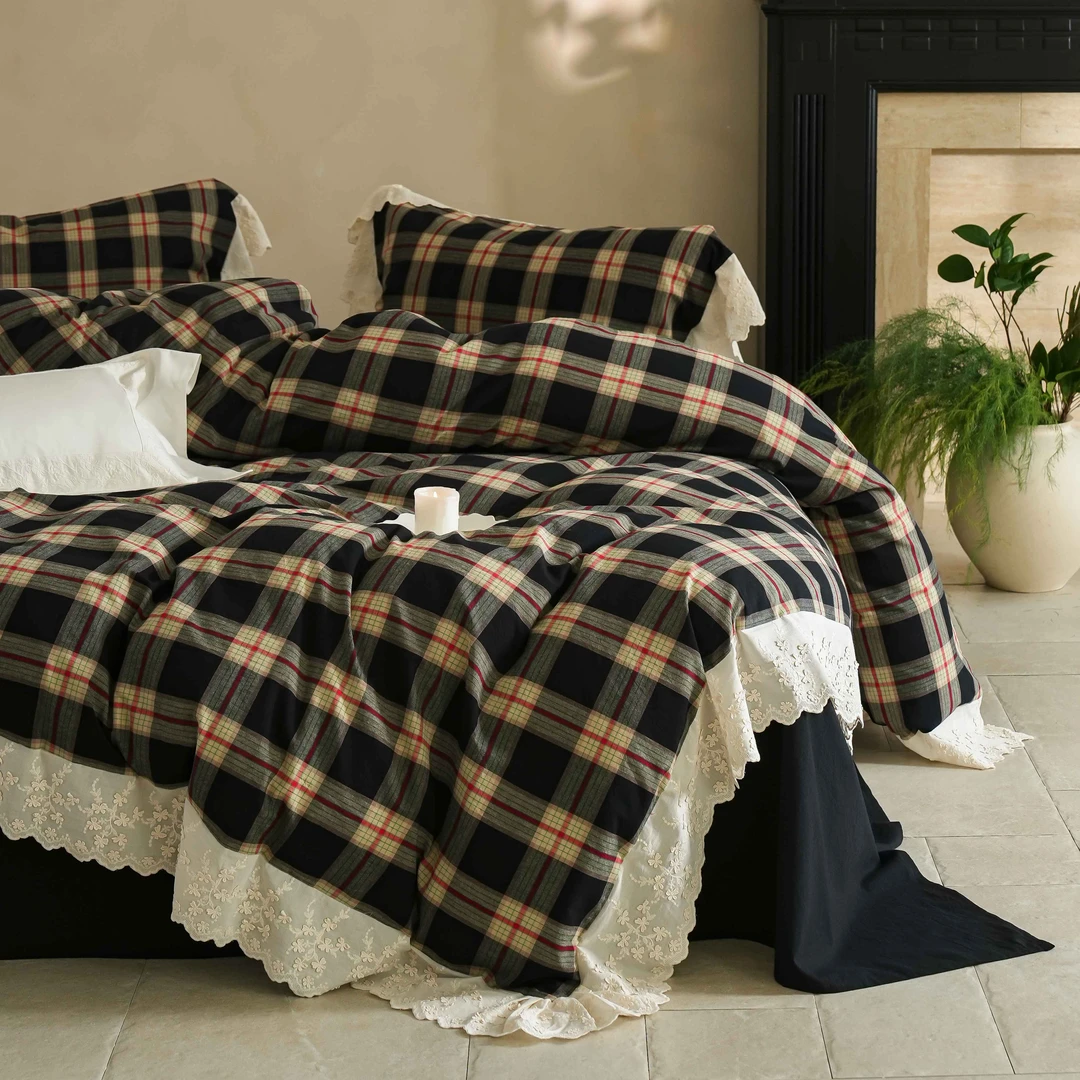 法式复古风纯棉色织四件套公主风纯棉100%全棉被套高档适合裸睡