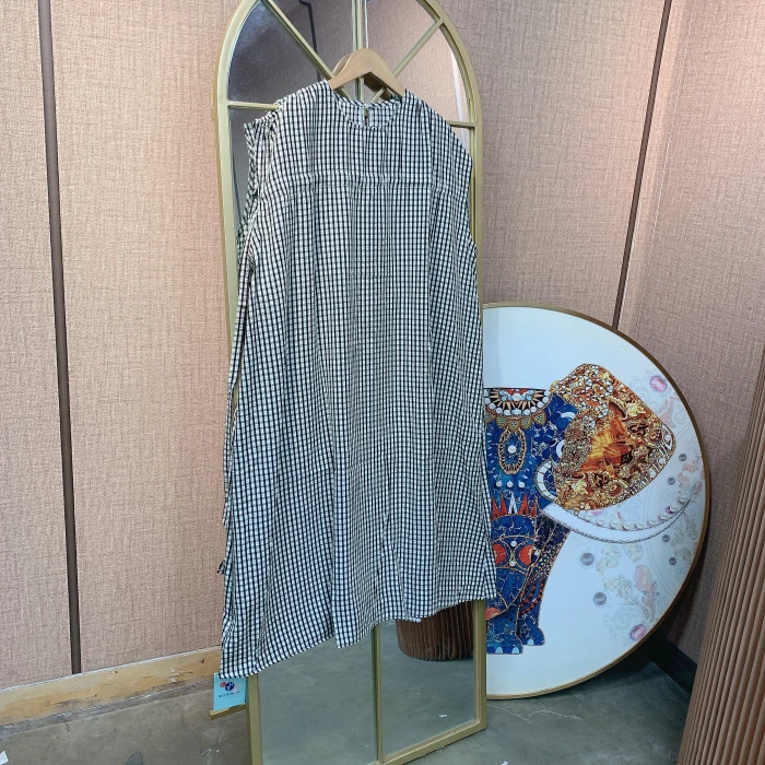 CT128孕妇黑色格子连衣裙L90-140XL150XXL160