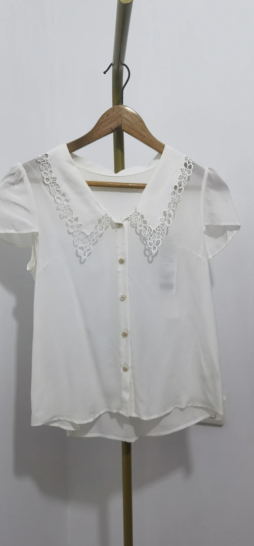 法式复古娃娃领短袖雪纺衫宽松显瘦洋气设计感上衣