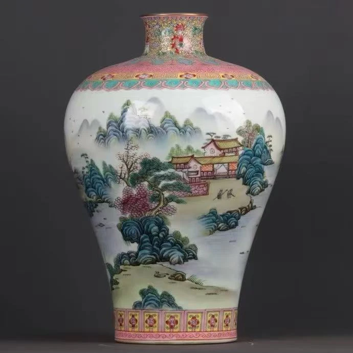 瓷器摆件山水梅瓶插花