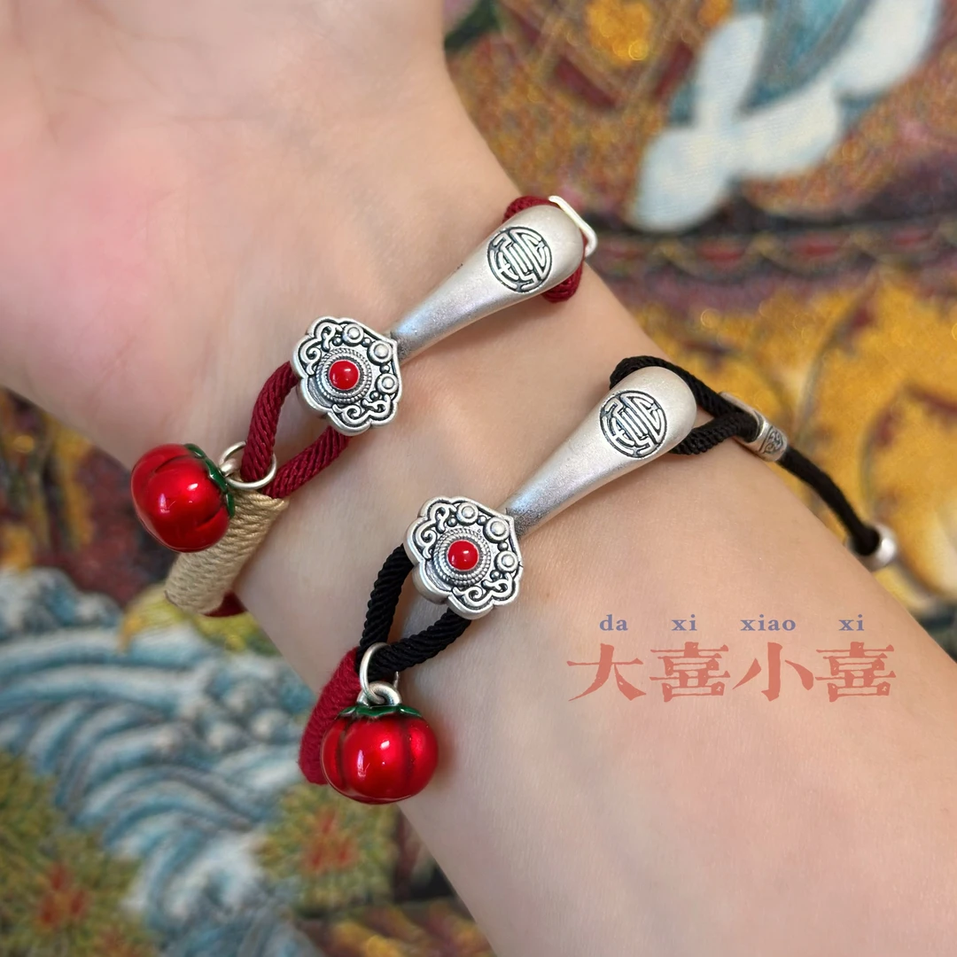 足银手链 足银手链【柿柿如意】珐琅彩手链国潮新中式时尚百搭手绳