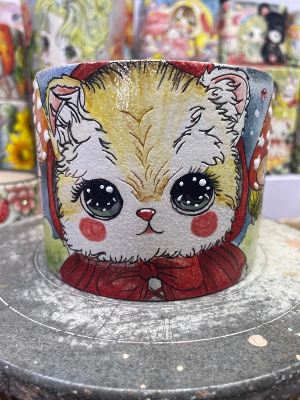 蘑菇猫猫花盆，花器