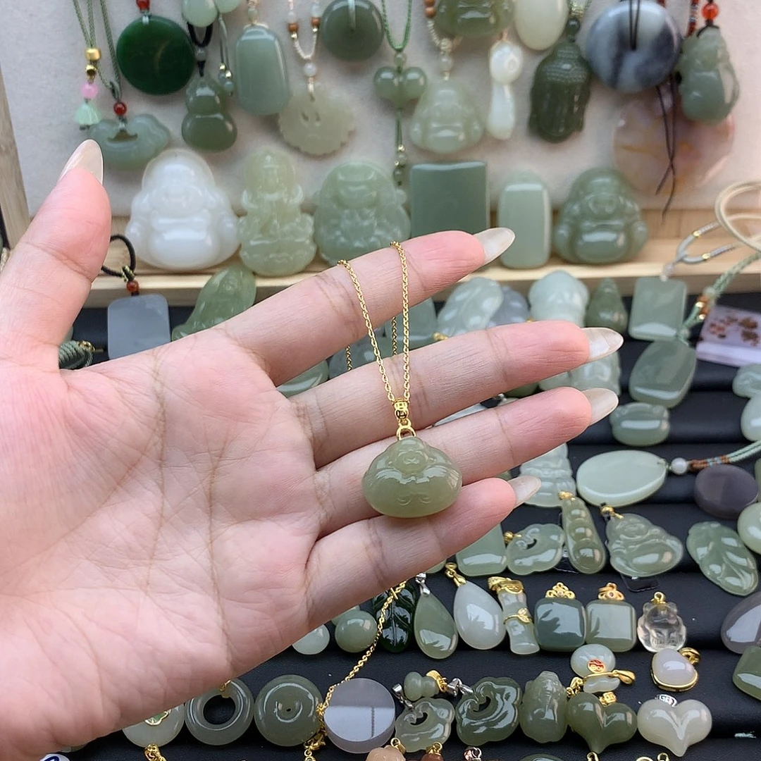 和田玉银S925镶嵌吊坠(不含链)