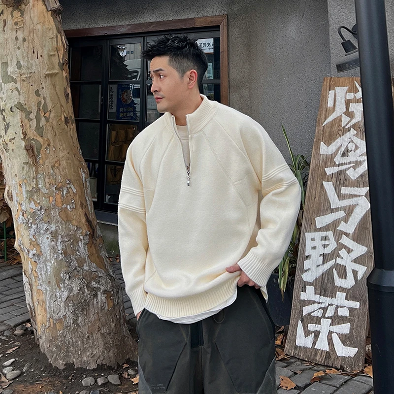 到位男装秋冬时尚经典极简半高领拉链针织套头卫衣S1177