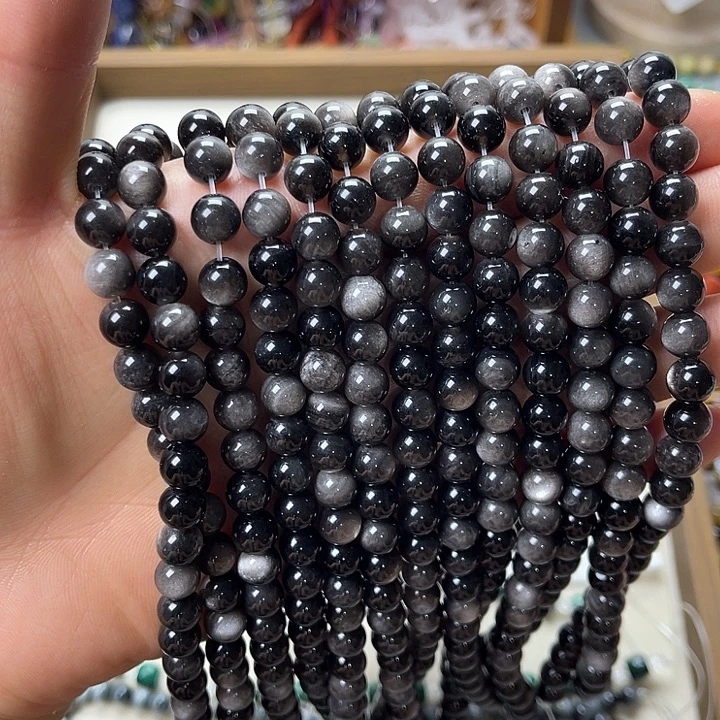 玛瑙/玉髓合金珠宝半成品卡8银耀石圆珠一条