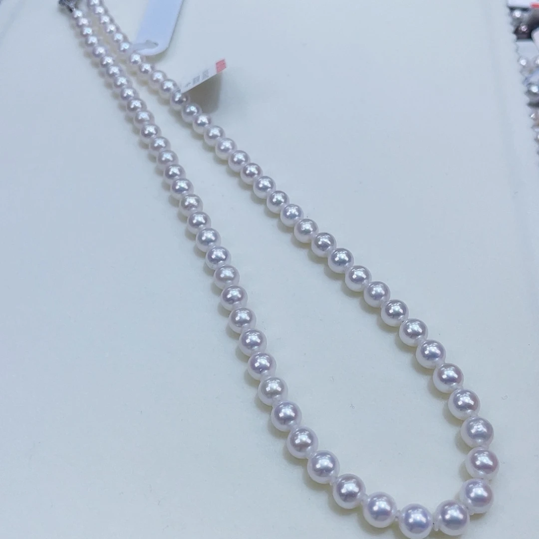 淡水珍珠颈饰银S925镶嵌6/7爆亮冷白透粉正圆微微瑕