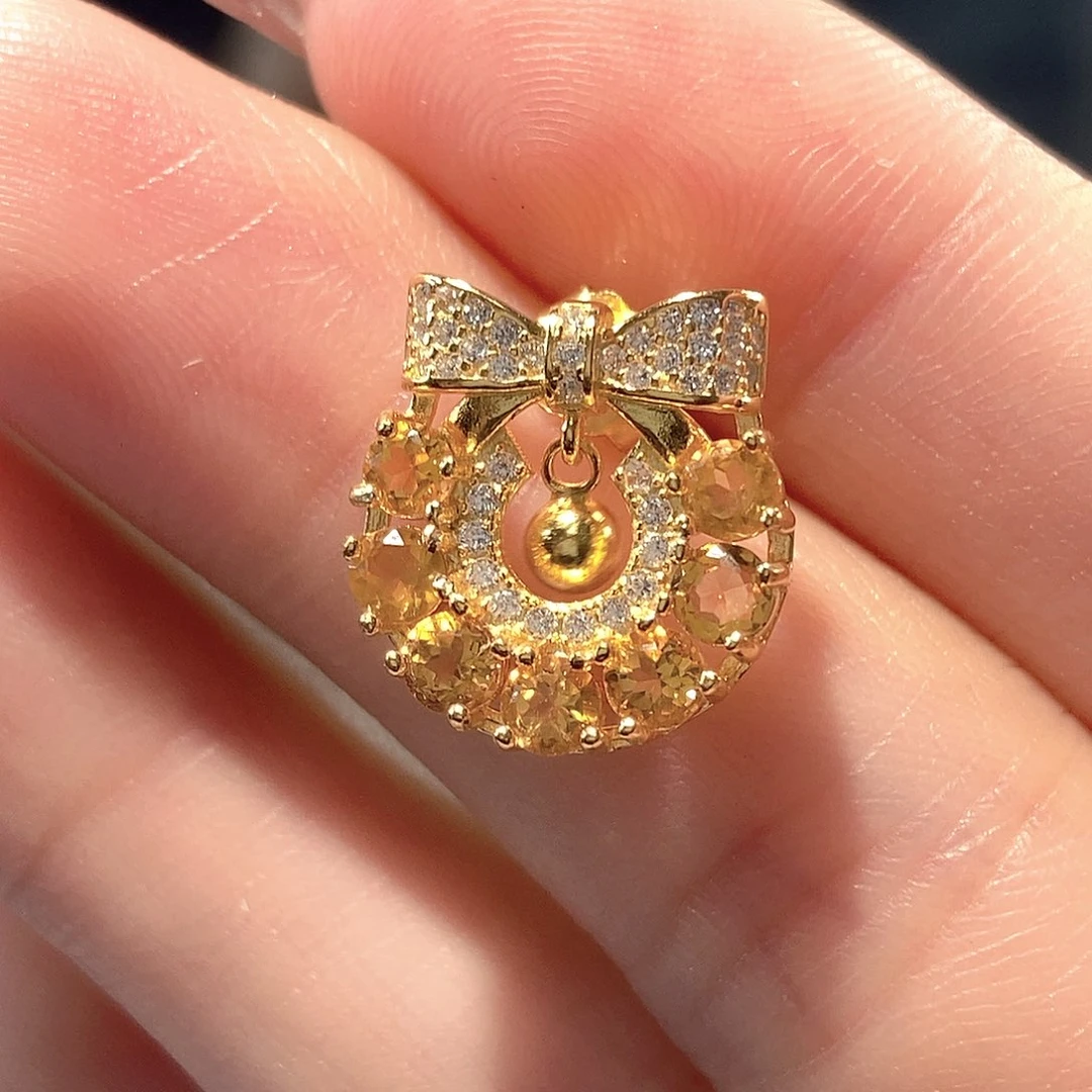 黄晶耳饰银S925镶嵌淡*