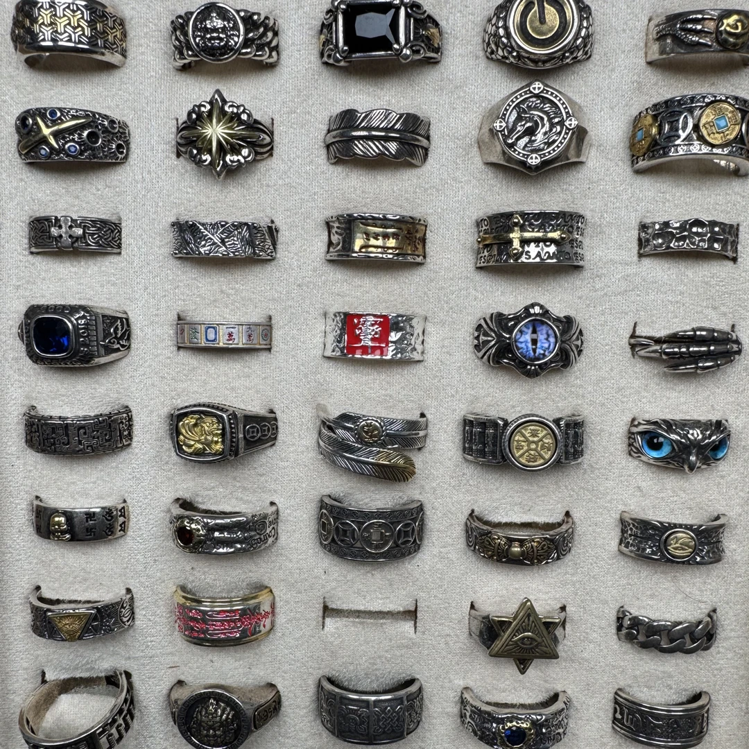 非金属珐琅戒指 可调节商务风民族风镶嵌指环百搭