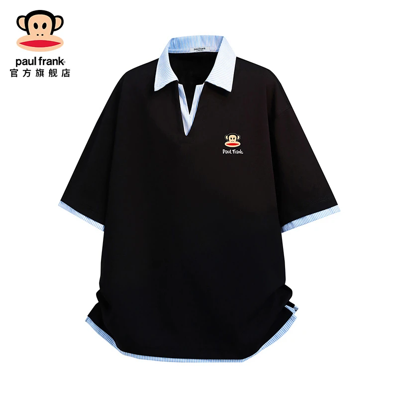 paul frank/大嘴猴假两件短袖POLO衫男士2025夏季新款宽松休闲t恤