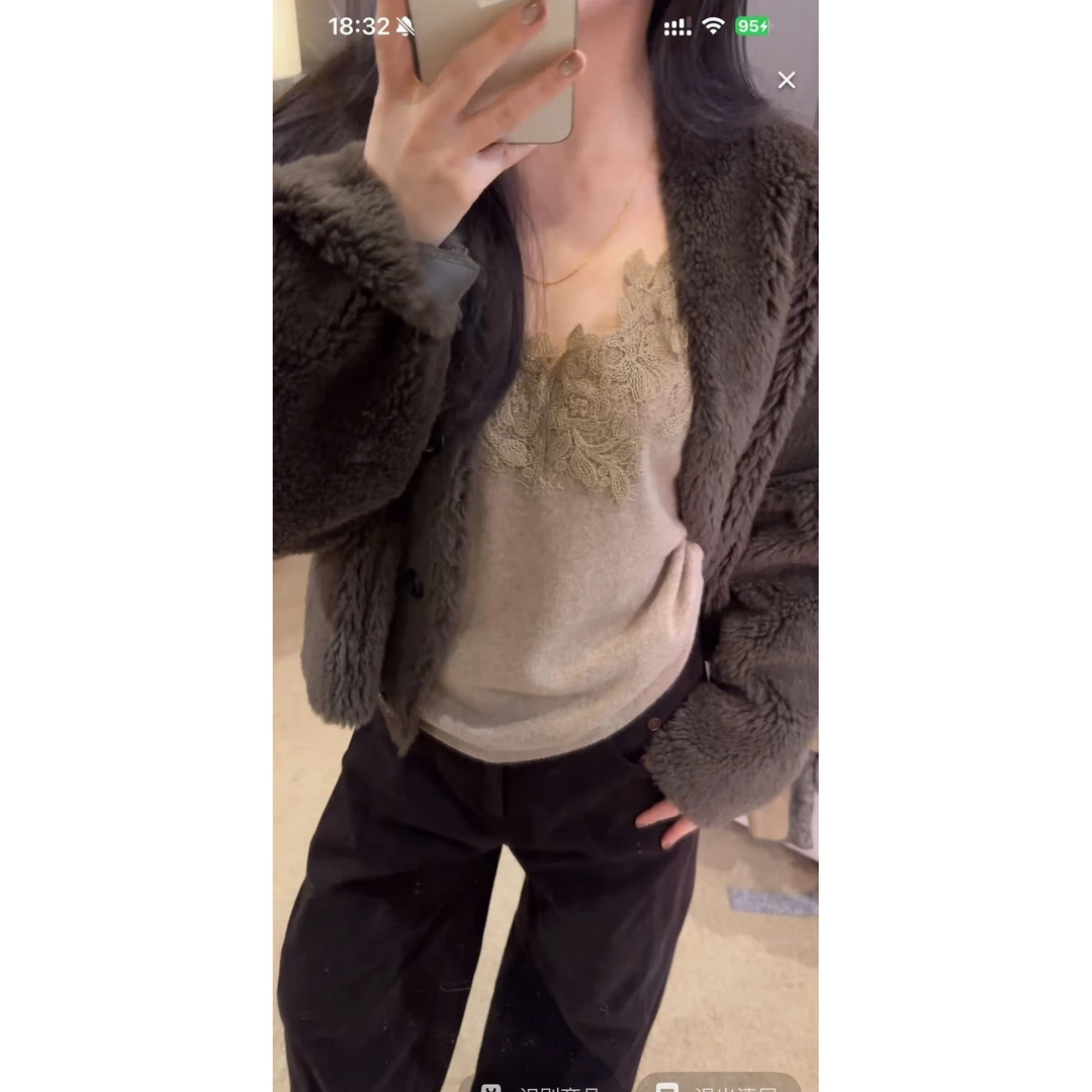 【浪漫拼接】秋冬新款蕾丝拼接针织吊带（无胸垫）12213