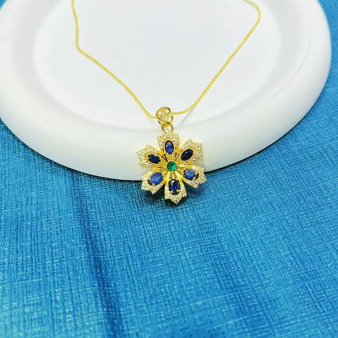 世界知名五大宝石天然皇家蓝蓝宝石豪华雪花吊坠（标配证书）K611