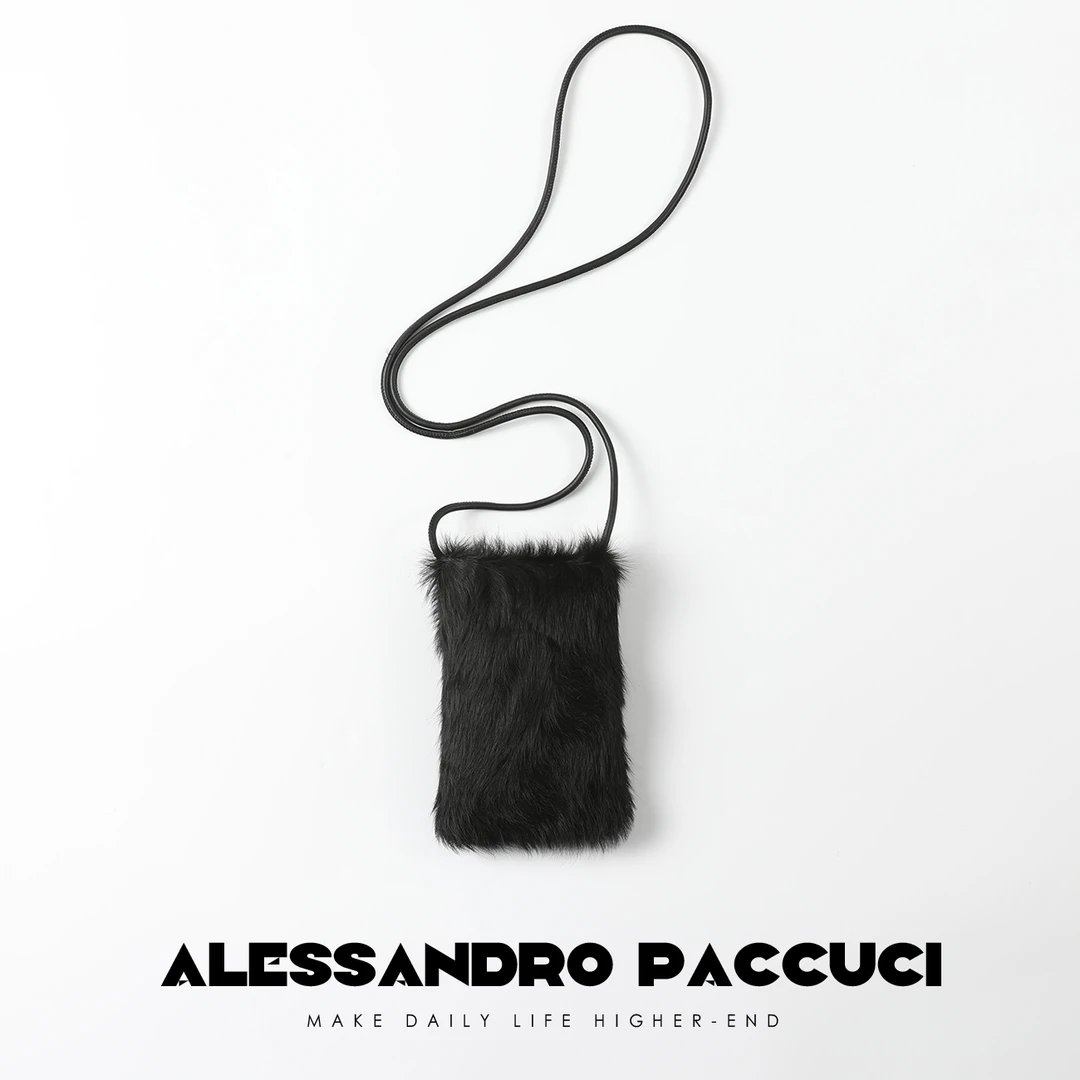 AP洛哥25085X 牛皮绳蓬松马毛纯色时尚百搭手机包