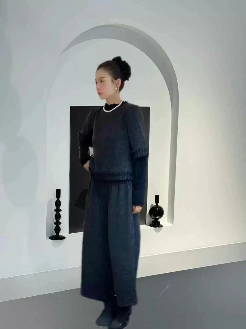 晨浠定制】深圳南油新款百褶袖羊毛休闲套装28696