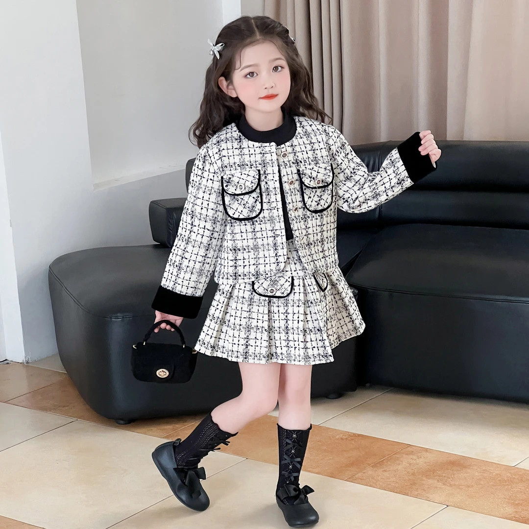 女童洋气小香风套装裙春秋2025新款儿童秋装时髦外套女宝韩版套裙