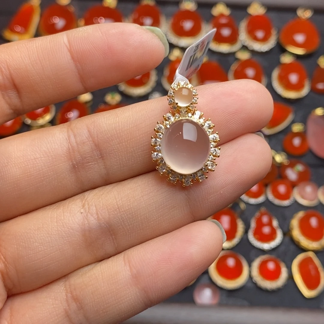 南红玛瑙银S925镶嵌吊坠(不含链)