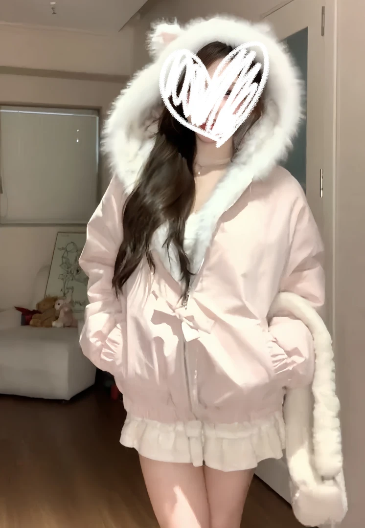 冬日恋歌2.0 甜美温柔风冬季甜美连帽保暖两面穿百搭毛毛外套女