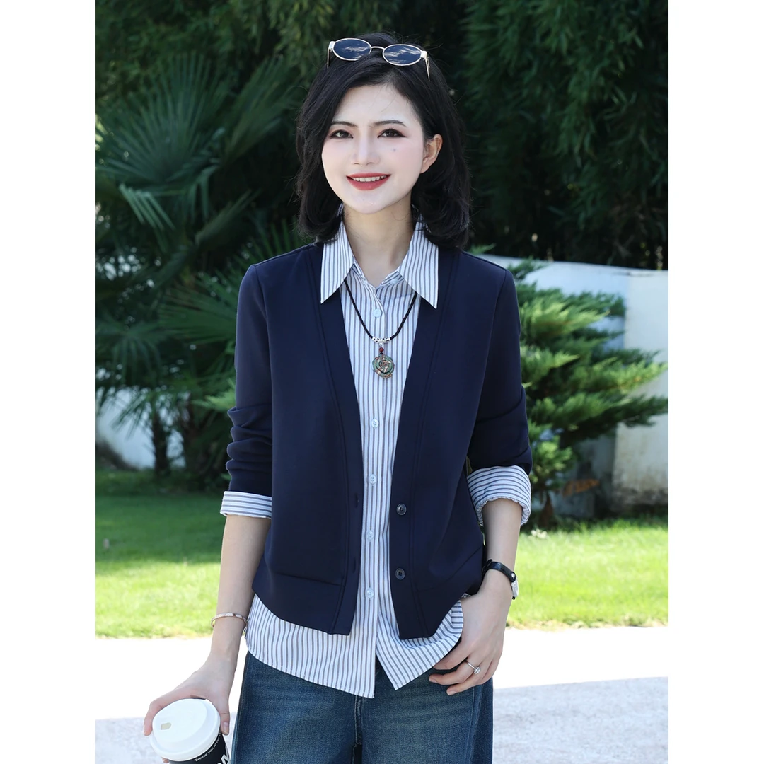 气质翻领竖条纹衬衫外套女2025秋季新款百搭通勤显瘦衬衣上衣潮