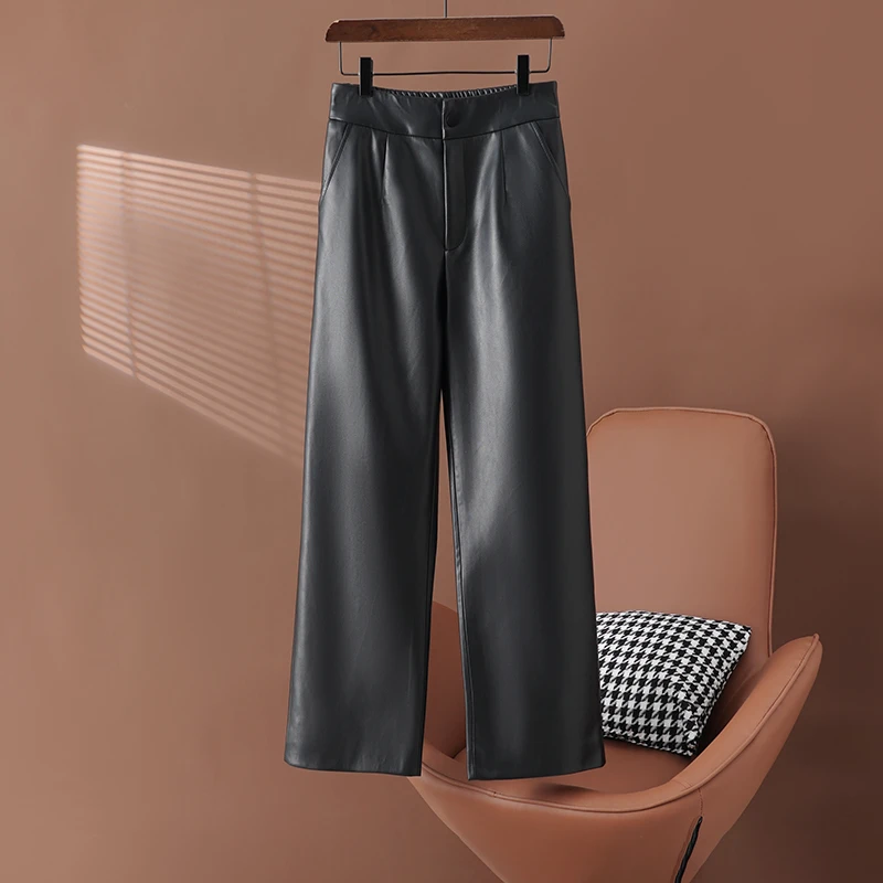 【梦梦】海宁真皮阔腿裤女2025春季新款高腰九分裤绵羊皮宽松裤直筒