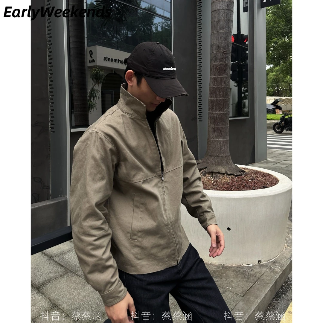 周末早起 美式复古vintage底特律夹克重棉磅帆布外套短宽上衣男士