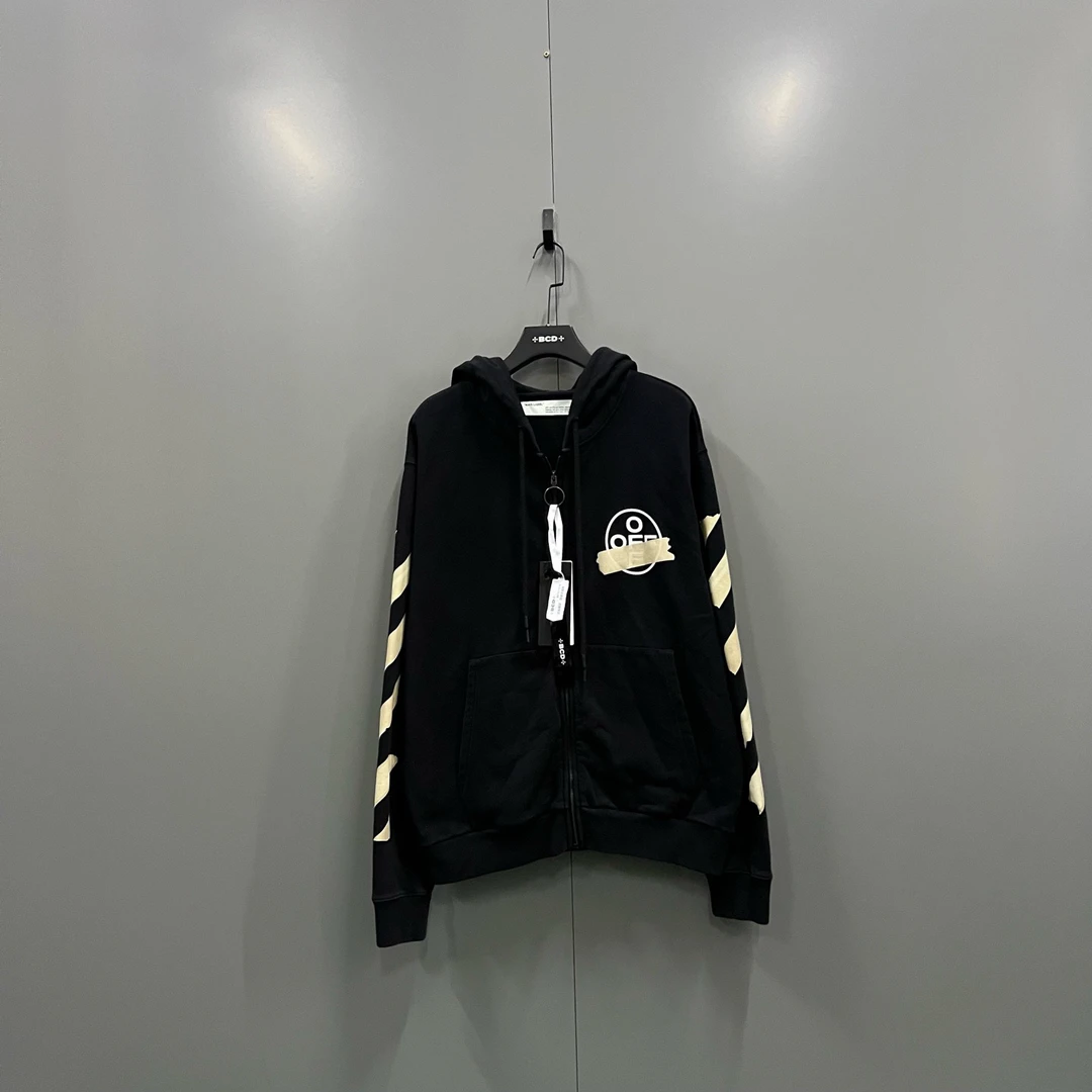 99新 OFF-WHITE qq ow 金色胶带箭头拉链帽衫 XXL码 017576