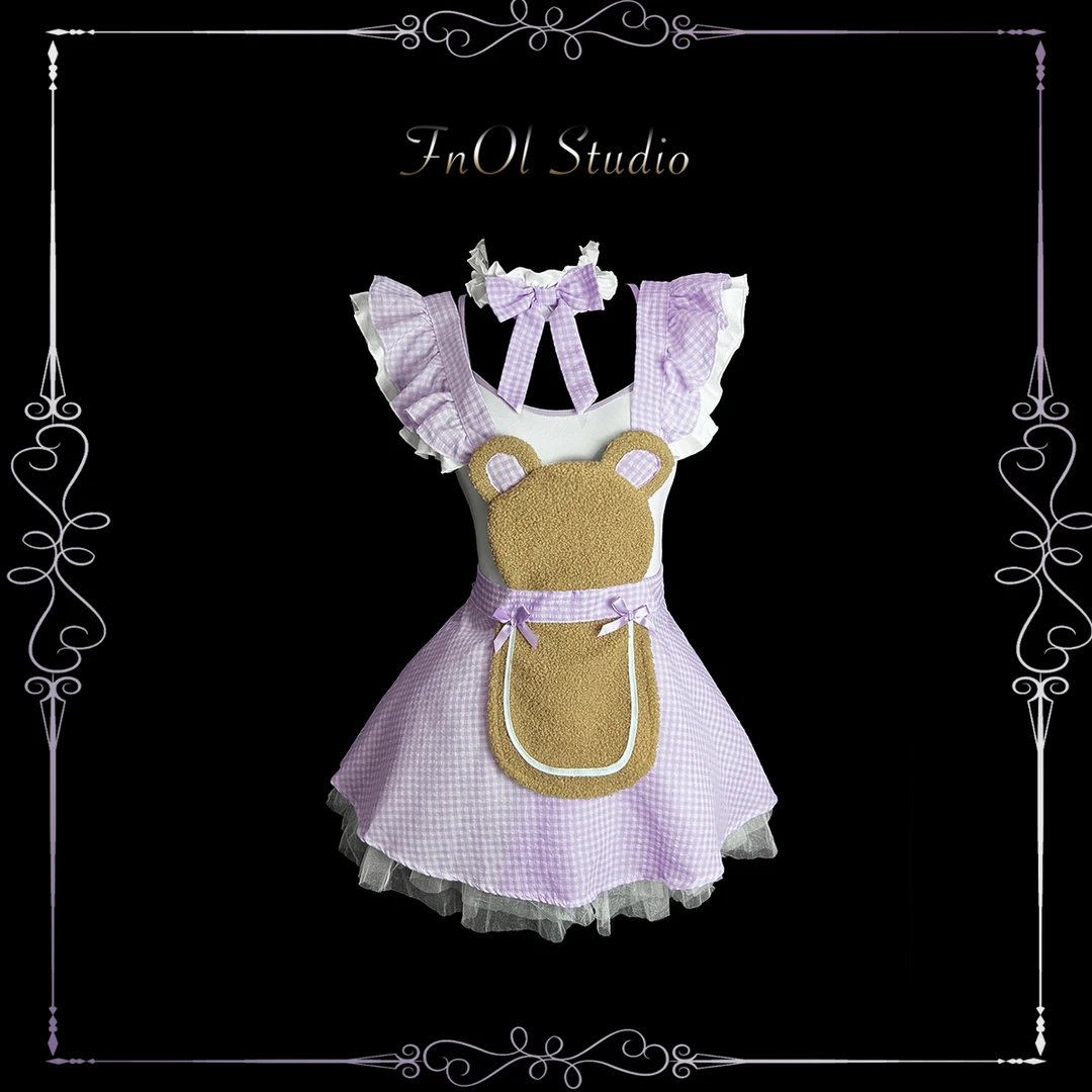 「FnOl Studio」元气小熊 纯欲战袍荷叶边甜美套装小厨娘连体衣睡衣