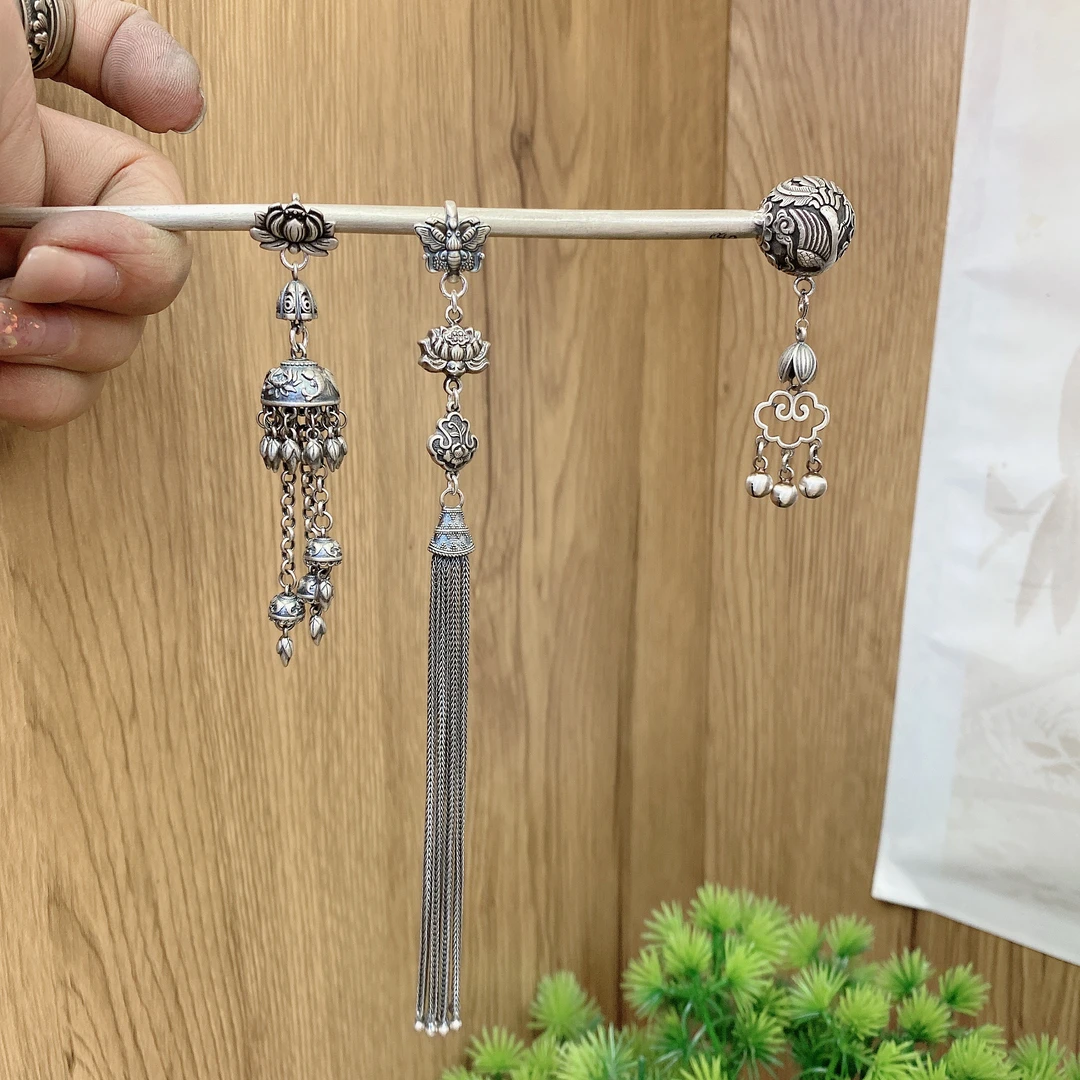 吊坠足银 英英手工錾刻银吊坠