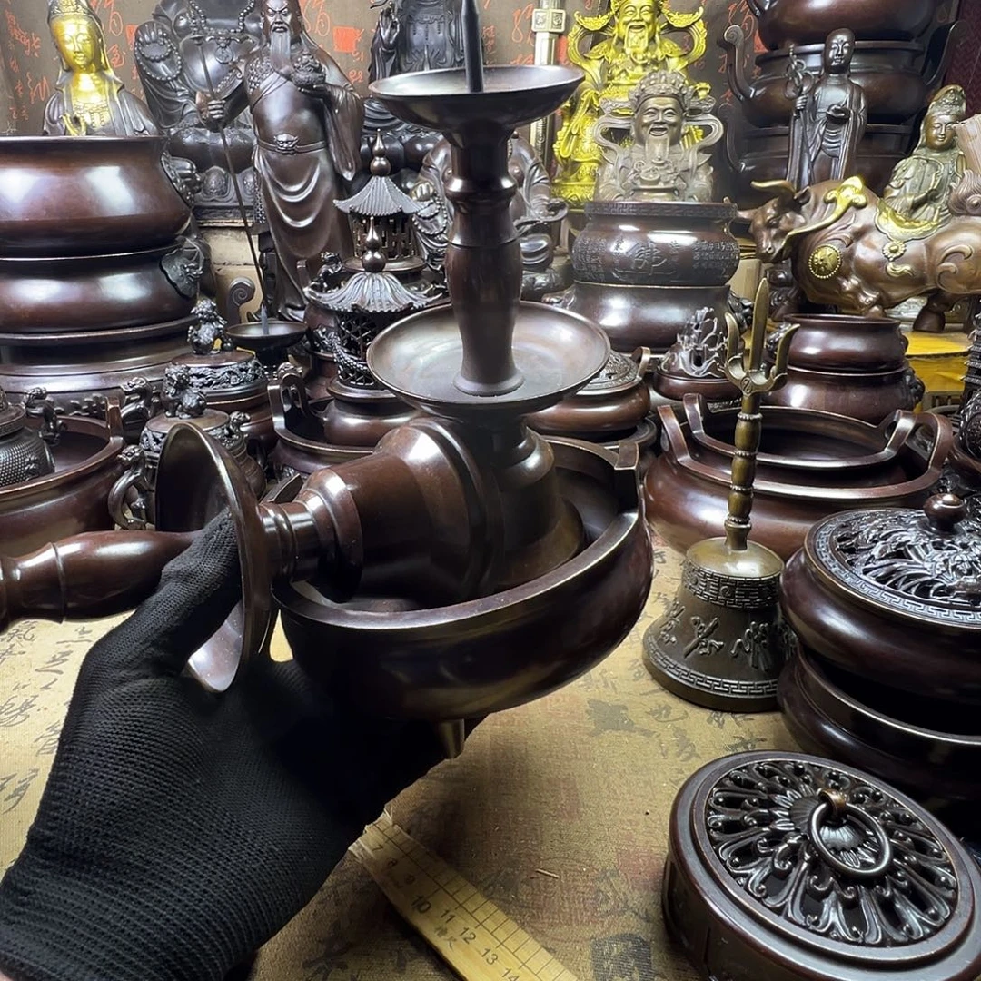 z***c烛台➕15公分口径冲天耳炉铜香炉聚宝盆家具摆件
