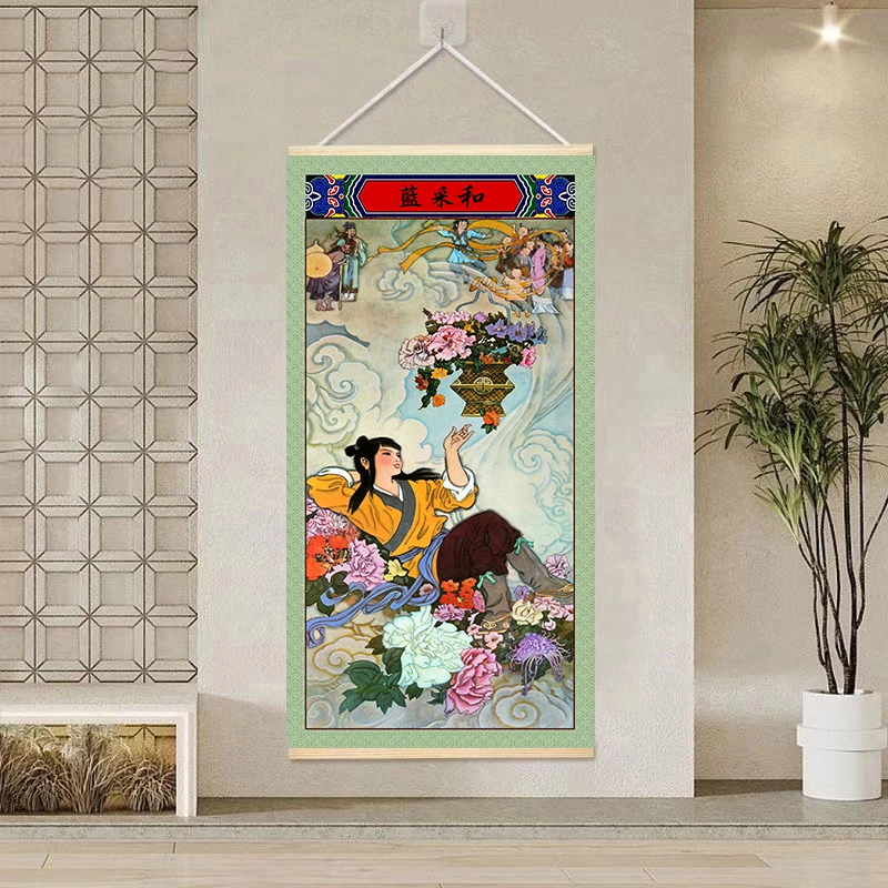 单个八仙过海新中式入户玄关装饰画走廊过道壁画大气书房卷轴挂画