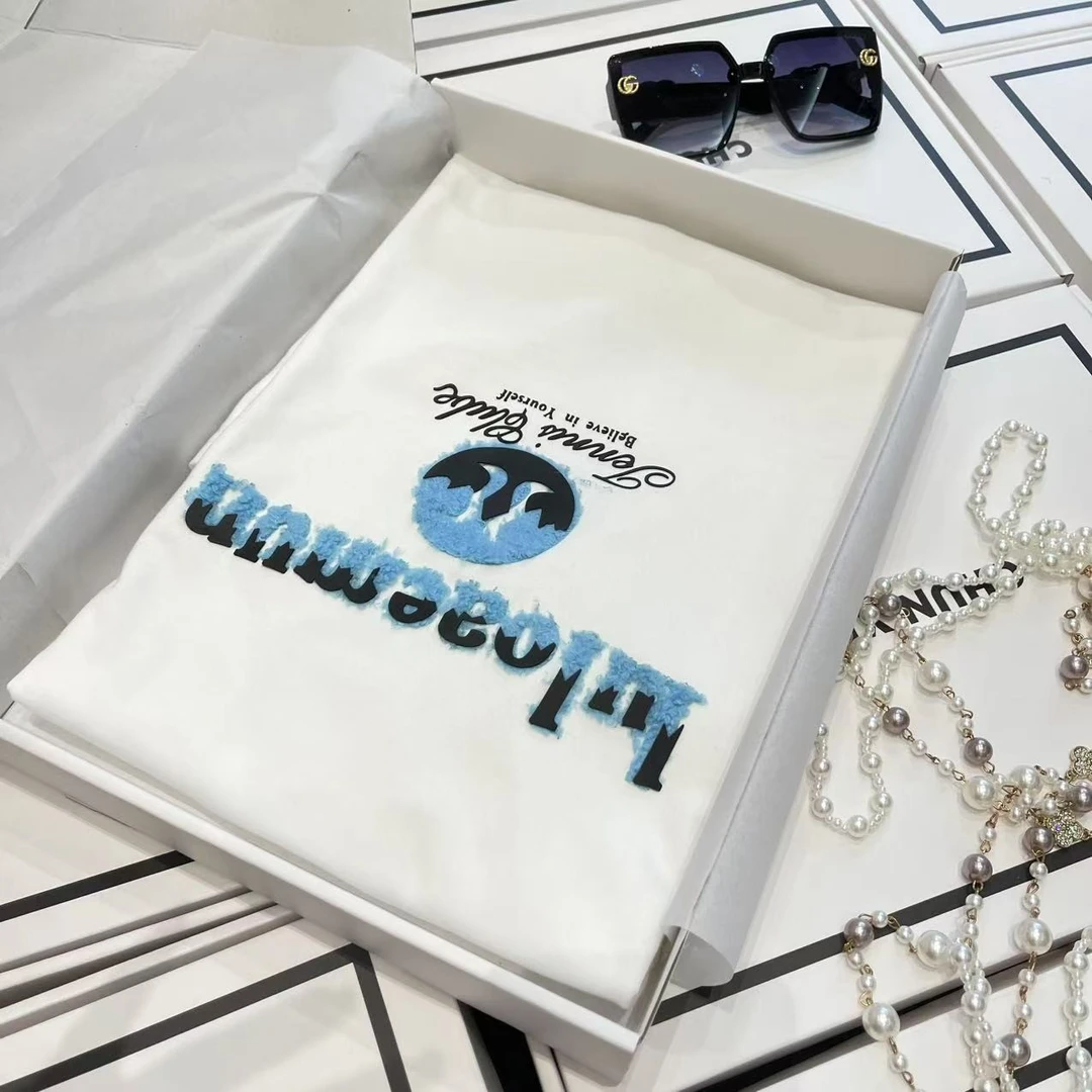 65【露露植绒】2025夏季时尚百搭宽松圆领亮片短袖纯棉T恤女2075