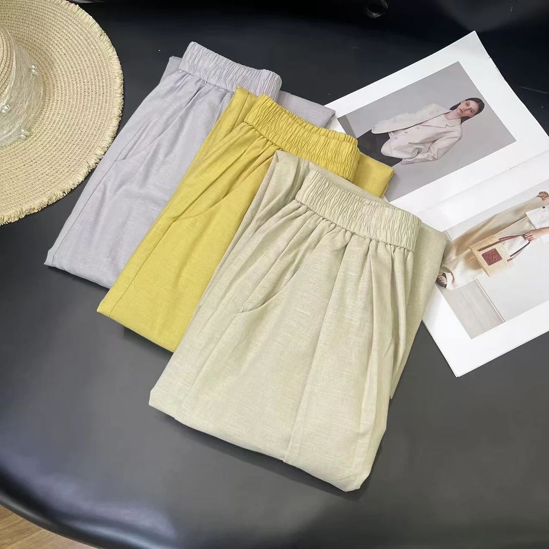 韩系复古简约时尚气质百搭松紧腰阔腿裤H7730