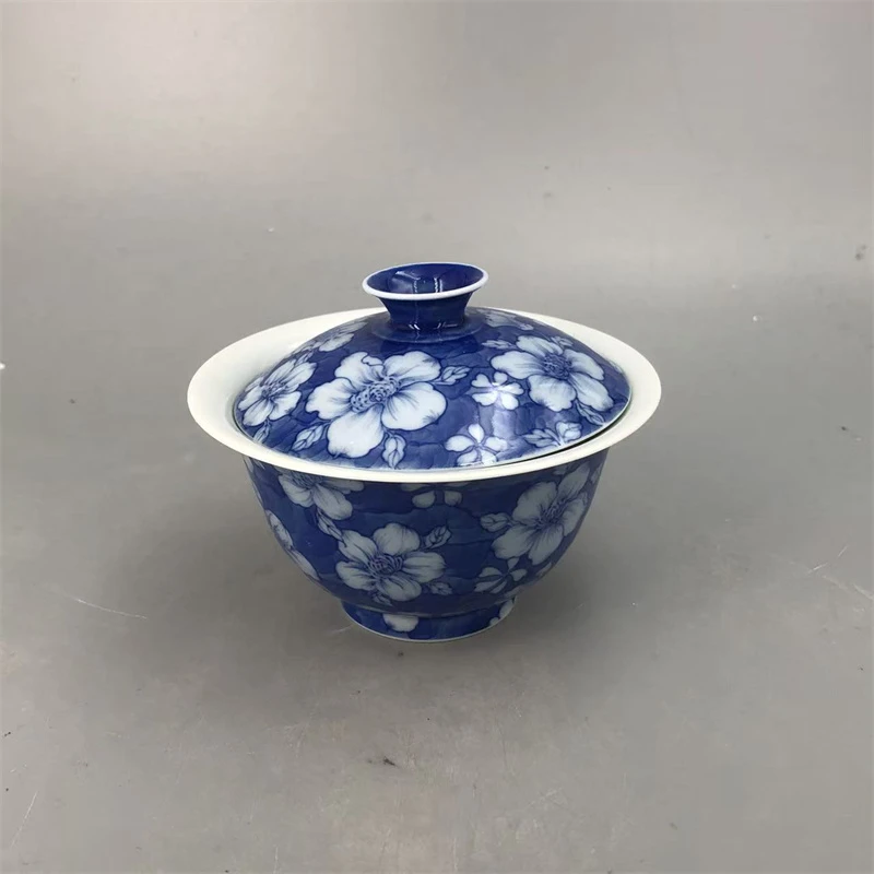 CL-C4860[学茶严选]天青蓝系列杜鹃花 元宝盖碗