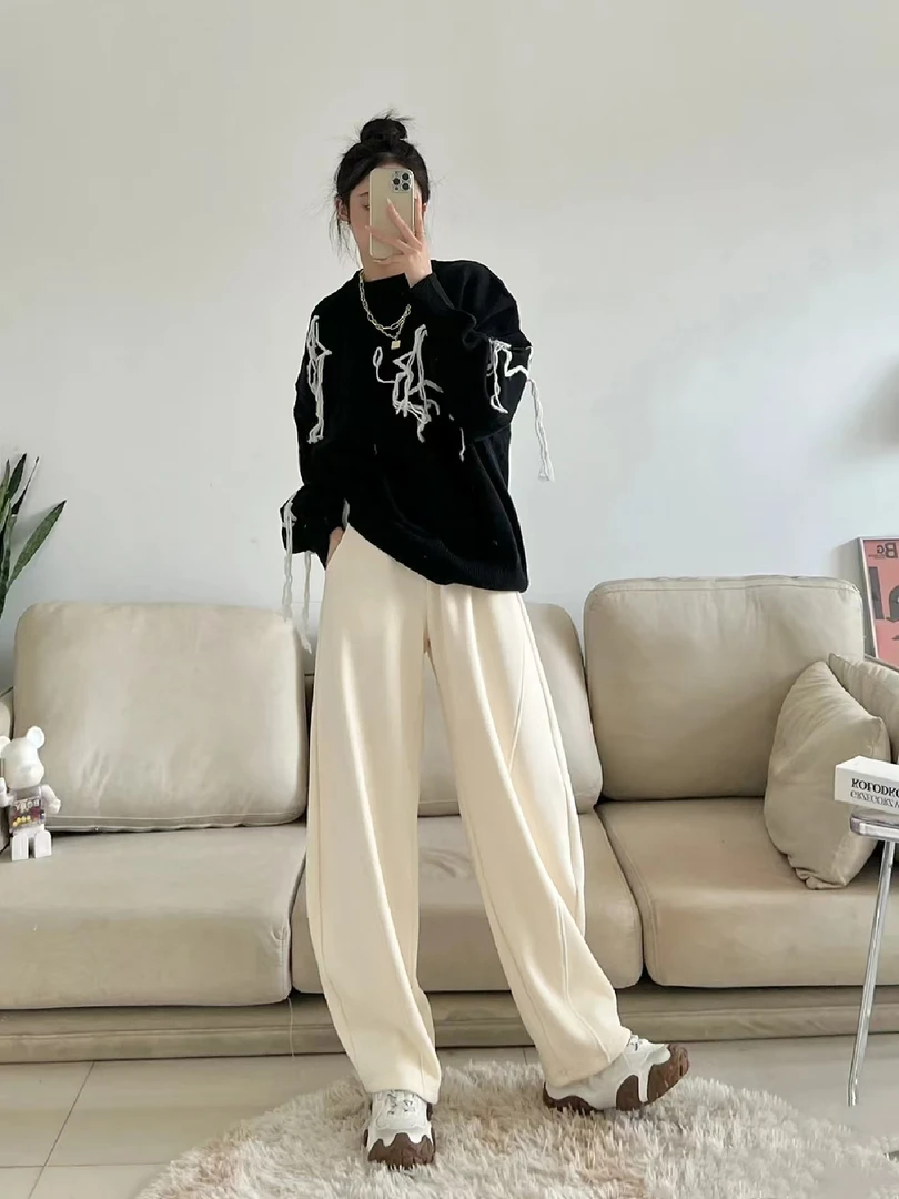 羊毛裤（香蕉库）高腰绵羊毛显瘦遮肉保暖垂感弯刀裤