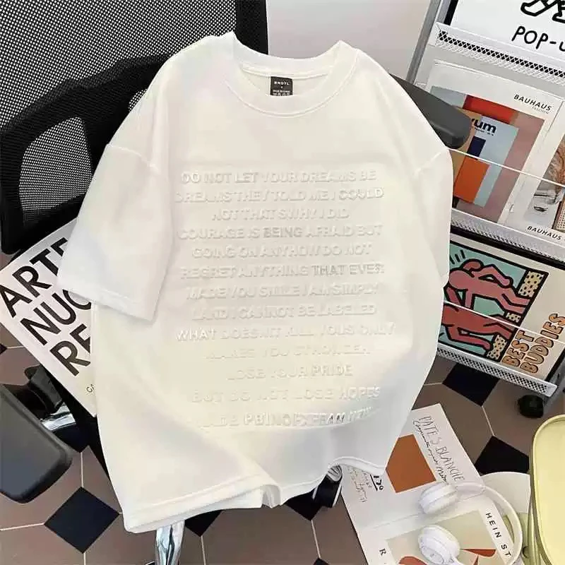 【KIKI】重磅立体字母短袖潮流设计感T恤春夏季宽松美式痞帅W54