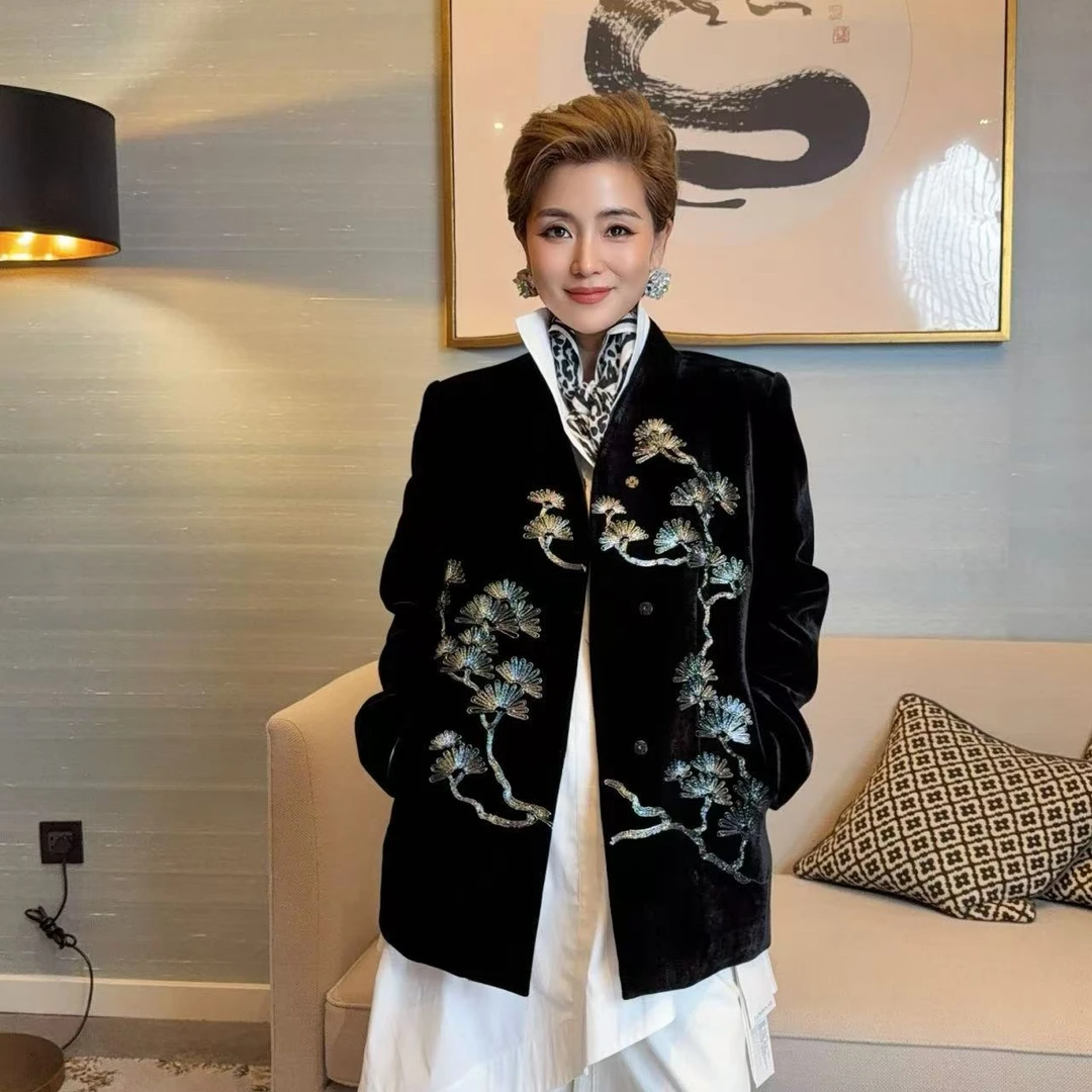 【顾文婷推荐】玉琼国风25 真丝丝绒交领盘绳绣外套 J25A4115